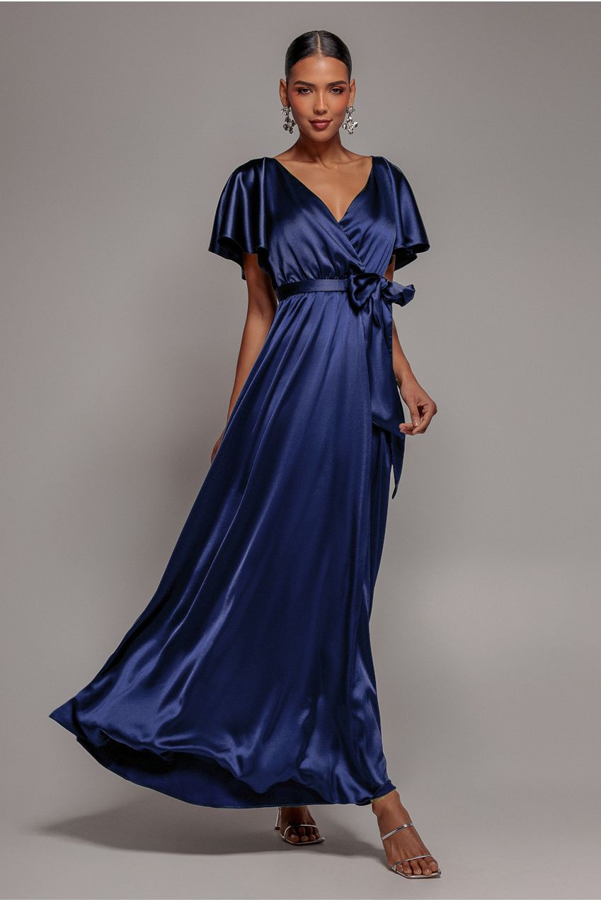 flutter sleeve satin maxi dress Goddiva Wrap Womens-warm-winter-esentials Striped T-Shirt Midi Dress, Low Iron If Needed FIT:Plus