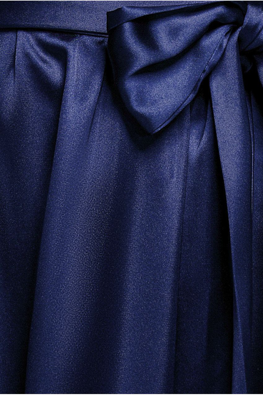Goddiva Satin Flutter Sleeve Wrap Maxi Dress - Navy Blue