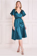 Goddiva Flutter Sleeve With Elastic Midi Dress - Emerald Green