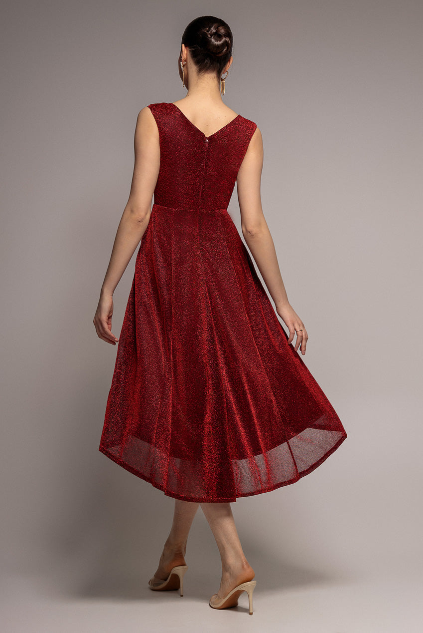 Goddiva Off The Shoulder Lurex High Low Dress - Red