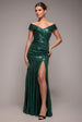 Goddiva Bardot Sequin Pleated Maxi Dress - Emerald Green