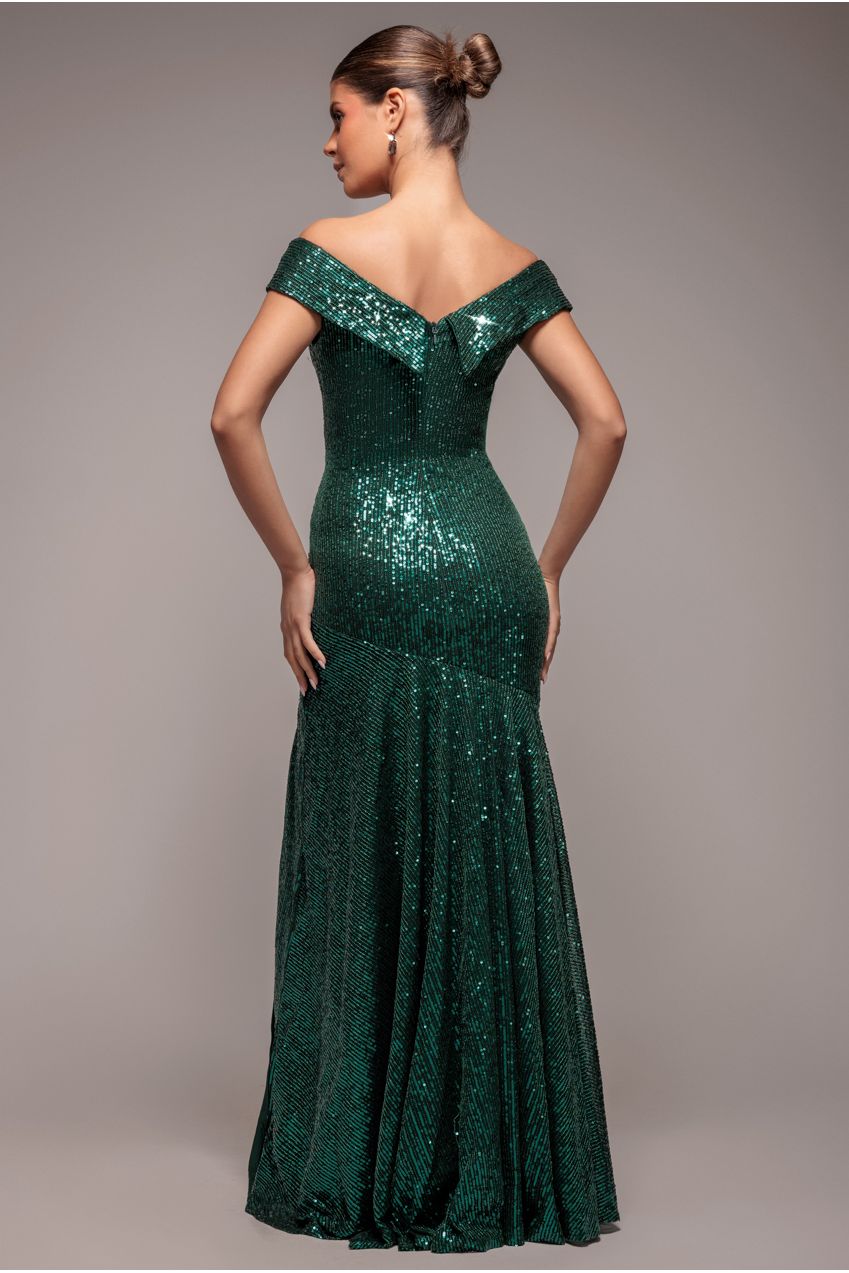 Bardot Sequin Pleated Maxi Dress - Emerald Green