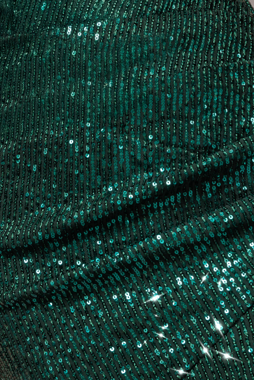 Goddiva Bardot Sequin Pleated Maxi Dress - Emerald Green