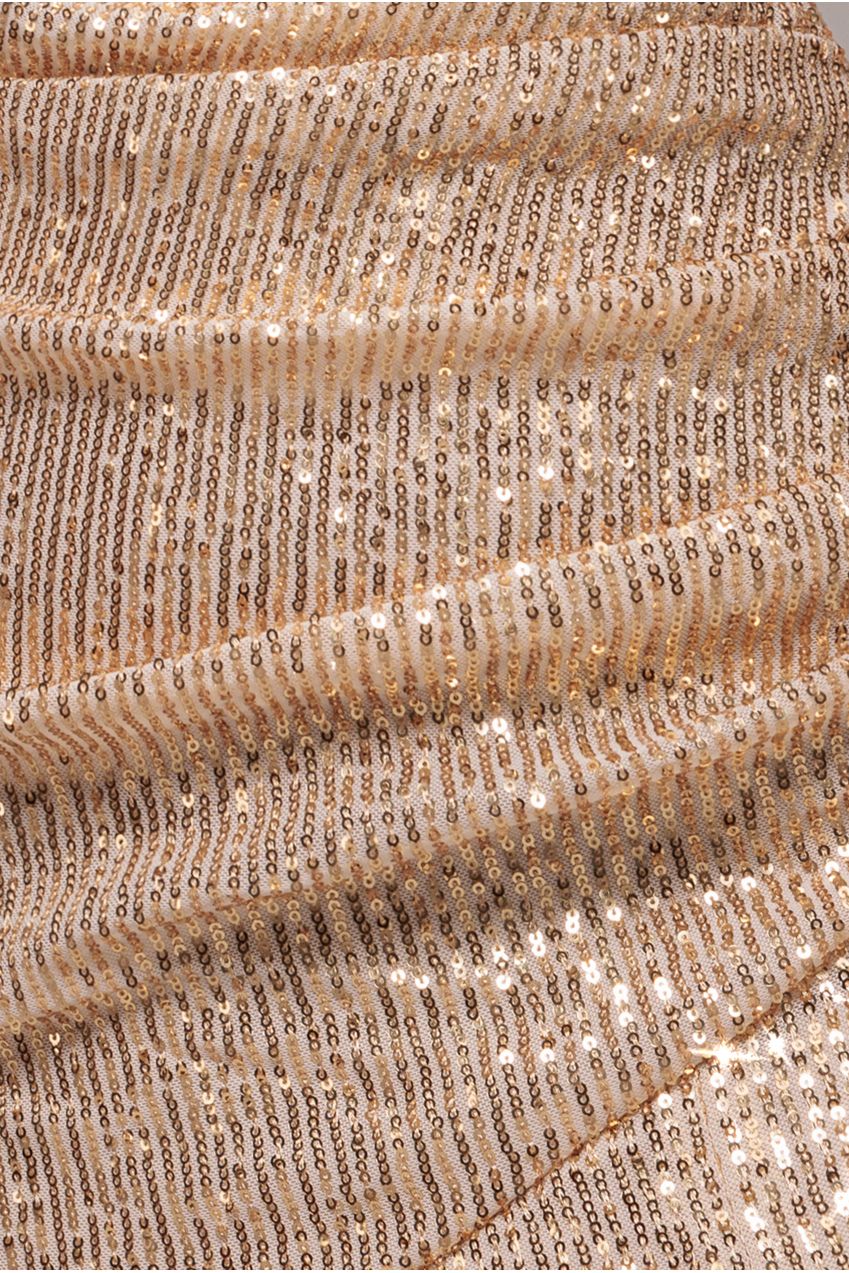 Goddiva Bardot Sequin Pleated Maxi Dress - Gold