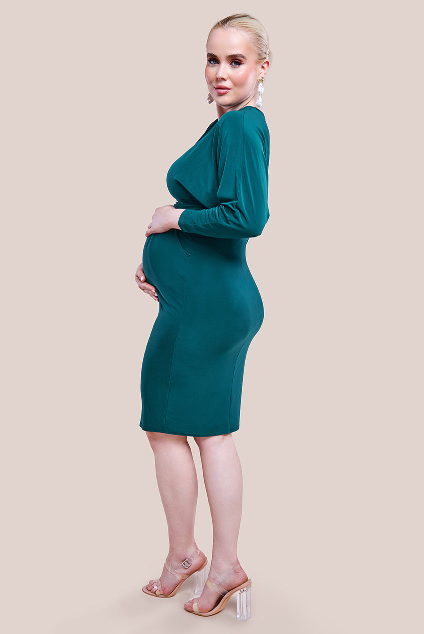 Goddiva Maternity Batwing Sleeve Midi Dress - Emerald Green