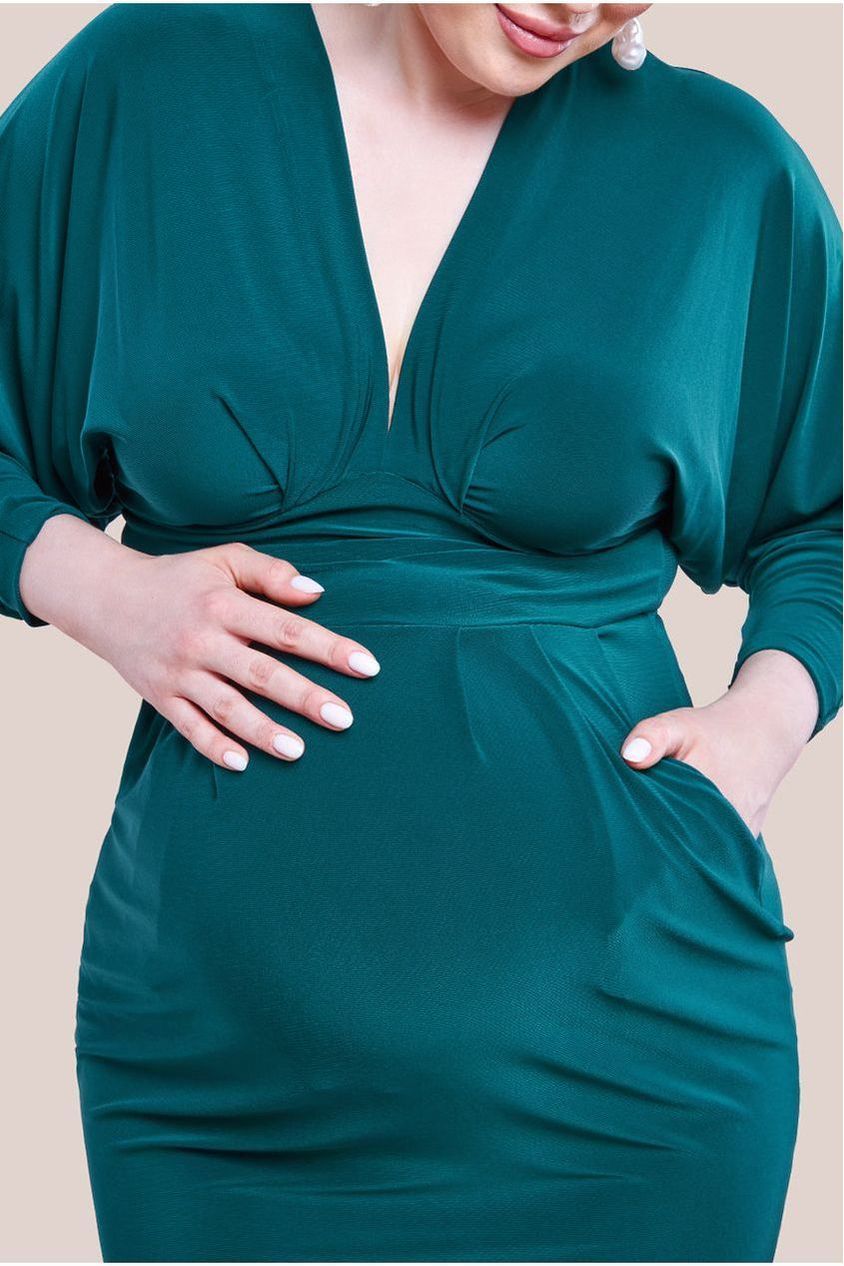 Goddiva Maternity Batwing Sleeve Midi Dress - Emerald Green