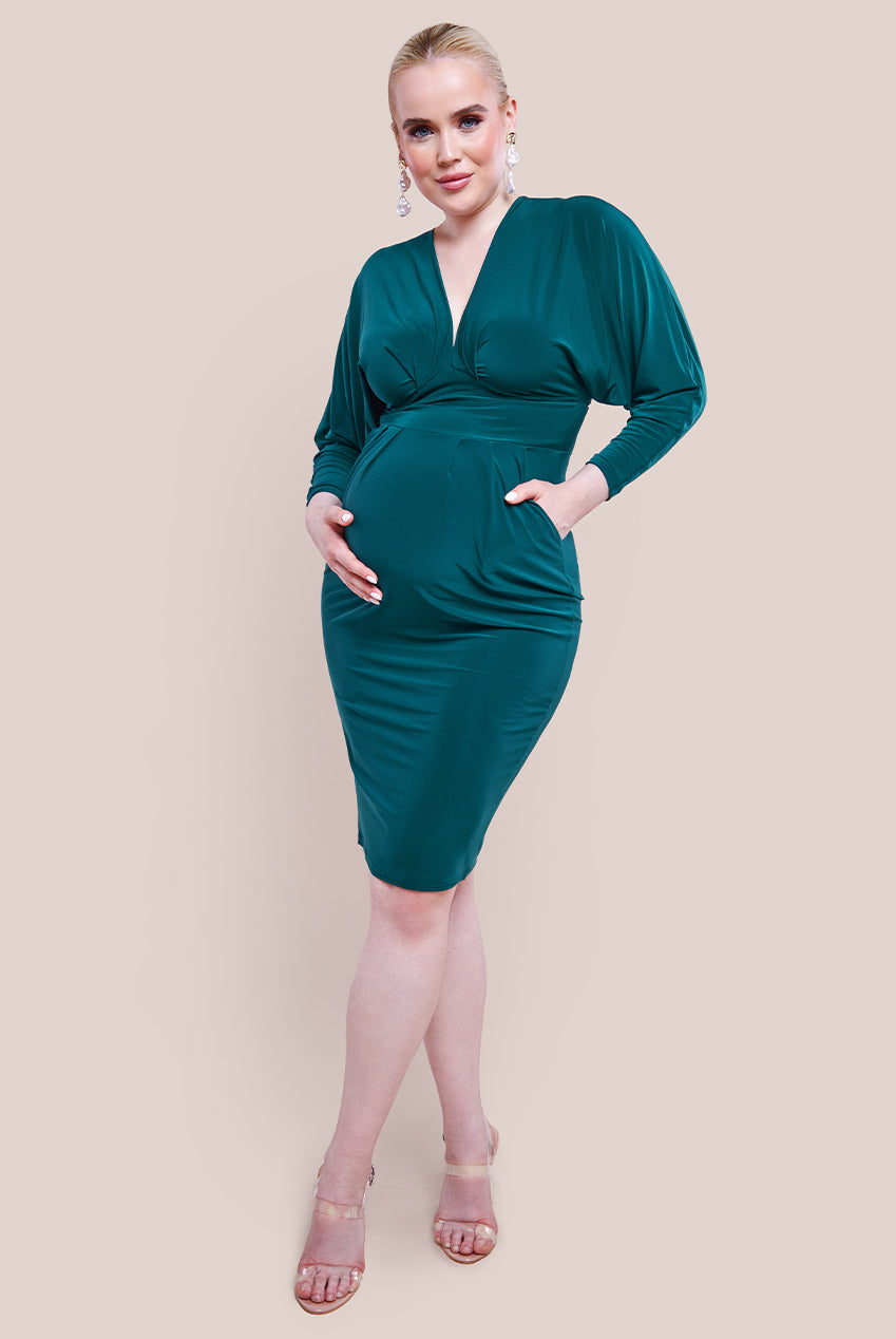 Goddiva Maternity Batwing Sleeve Midi Dress - Emerald Green