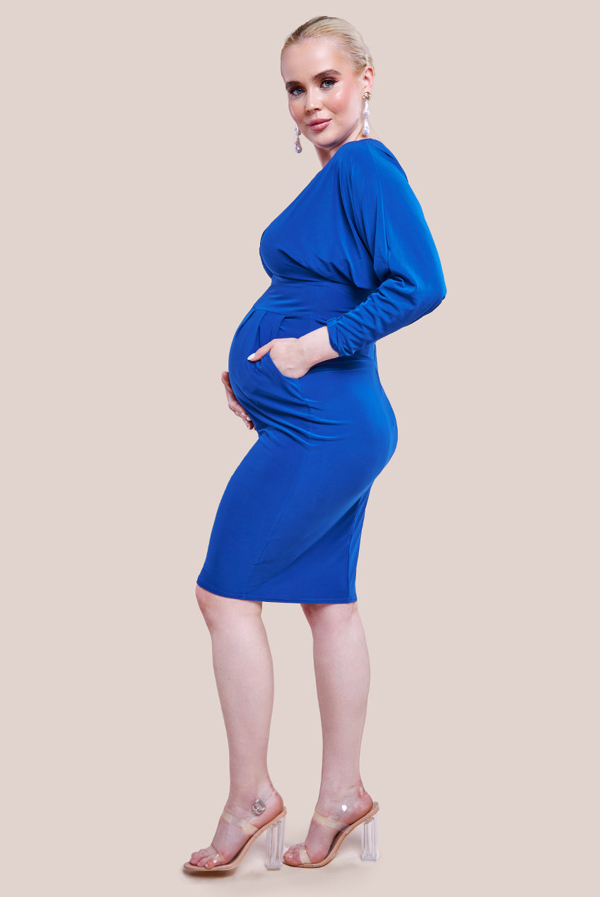 Goddiva Maternity Batwing Sleeve Midi Dress - Royal Blue