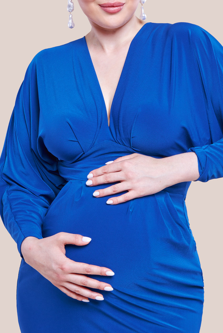 Goddiva Maternity Batwing Sleeve Midi Dress - Royal Blue