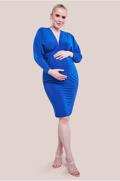 RoyalBlue - Goddiva Maternity Batwing Sleeve Midi Dress - Royal Blue
