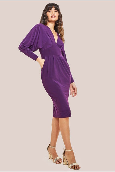 Purple - Goddiva Batwing Sleeve Midi Dress - Purple