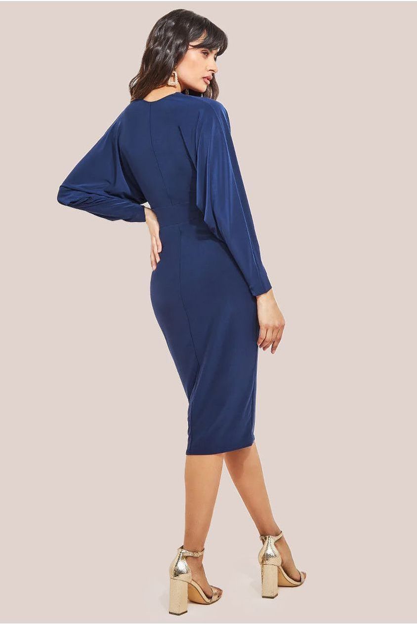 Goddiva Batwing Sleeve Midi Dress - Navy