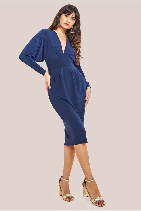 Goddiva Batwing Sleeve Midi Dress - Navy