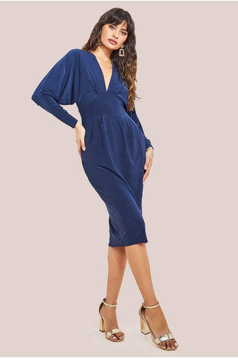 Goddiva Batwing Sleeve Midi Dress - Navy