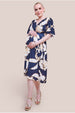 Goddiva Maternity Leaf Print Flutter Sleeve Midi Dress - Navy