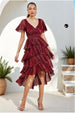 Goddiva Crinkle Lurex High Low Layered Midi Dress - Wine