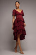 Goddiva Crinkle Lurex High Low Layered Midi Dress - Wine