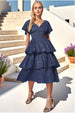 Goddiva Sequin Lurex Tiered Midi Dress - Navy