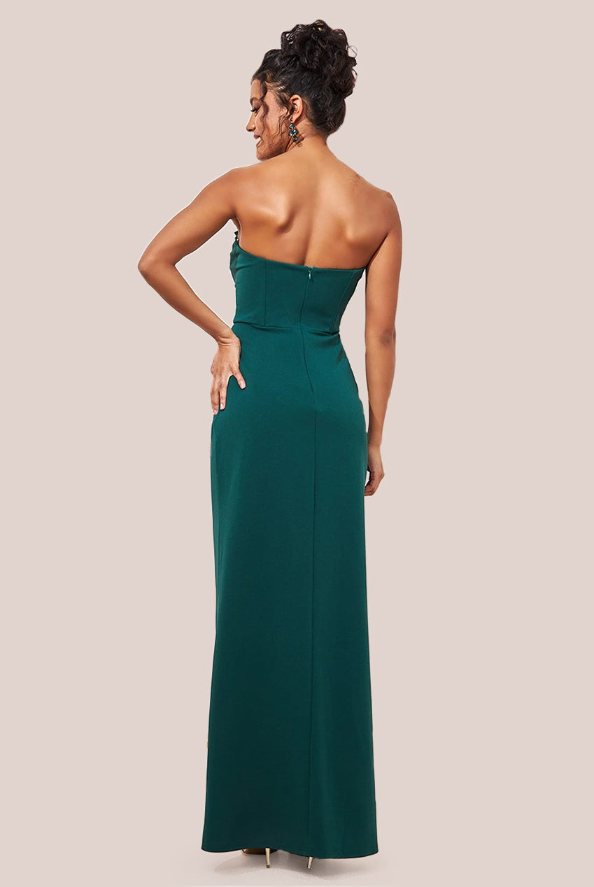 Goddiva Satin & Scuba Maxi With Thigh Split - Emerald