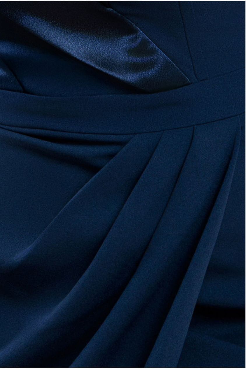 Goddiva Satin & Scuba Maxi With Thigh Split - Navy
