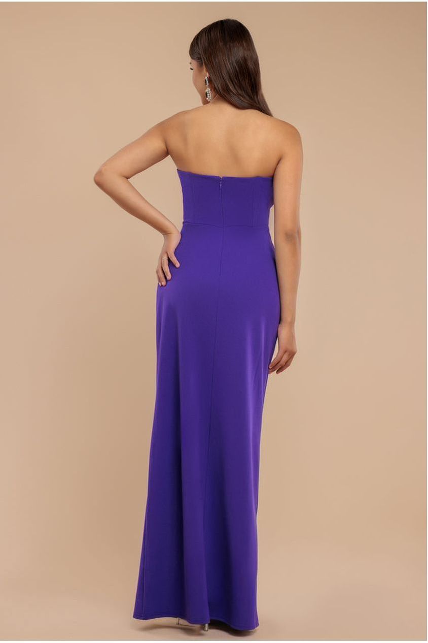 Goddiva Satin & Scuba Maxi With Thigh Split - Purple