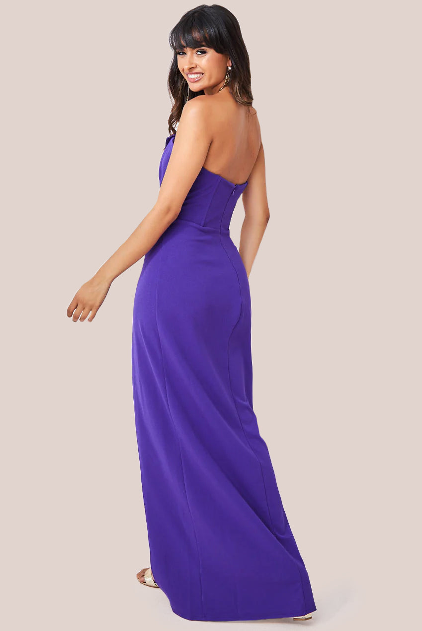 Goddiva Satin & Scuba Maxi With Thigh Split - Purple