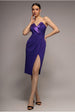 Goddiva Satin Collar Scuba Midi Dress - Purple