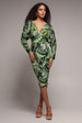 Goddiva Tropical Print Midi With Batwing Sleeves - Green