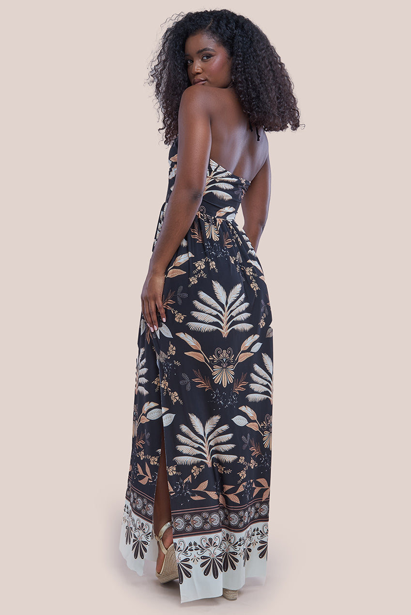 Goddiva Printed Tie Back Maxi - Black