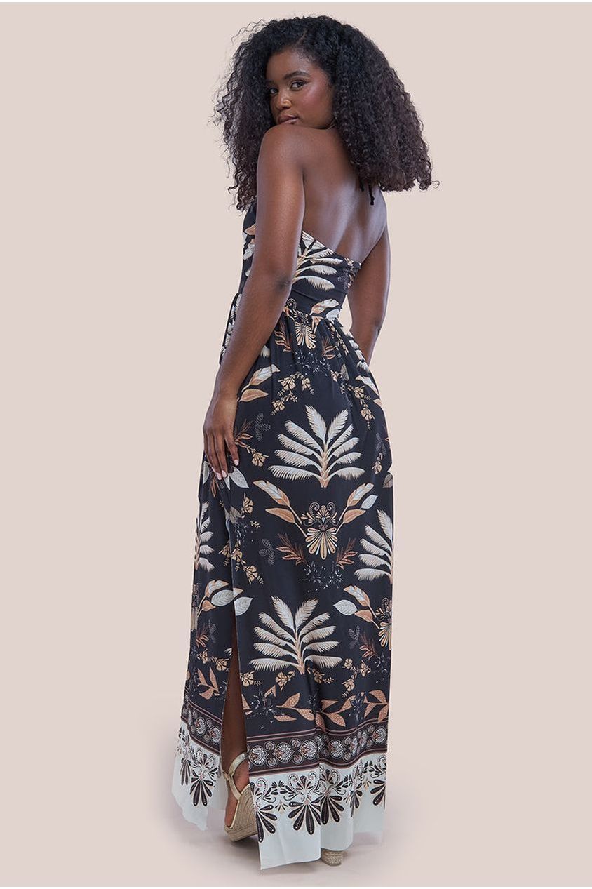 Goddiva Printed Tie Back Maxi - Black