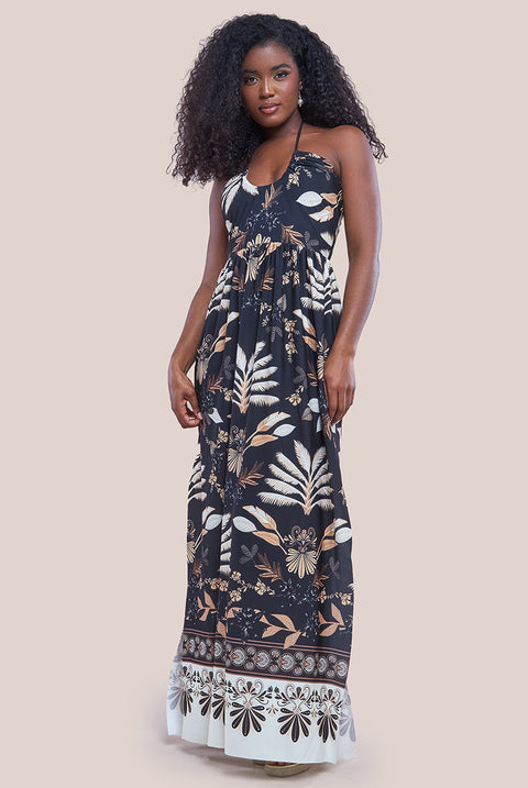 Goddiva Printed Tie Back Maxi - Black