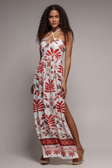 Goddiva Printed Tie Back Maxi - Cream