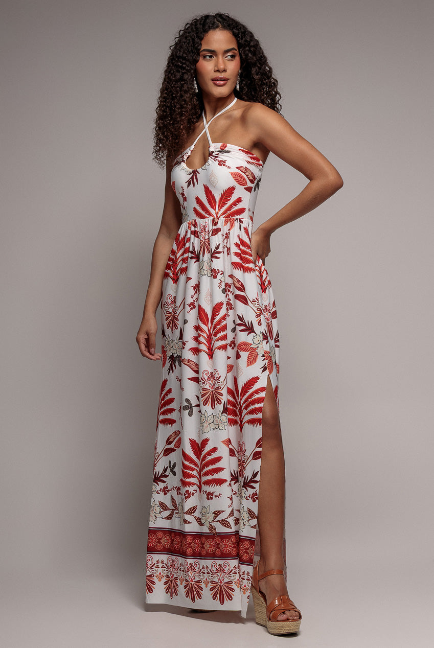 Goddiva Printed Tie Back Maxi - Cream