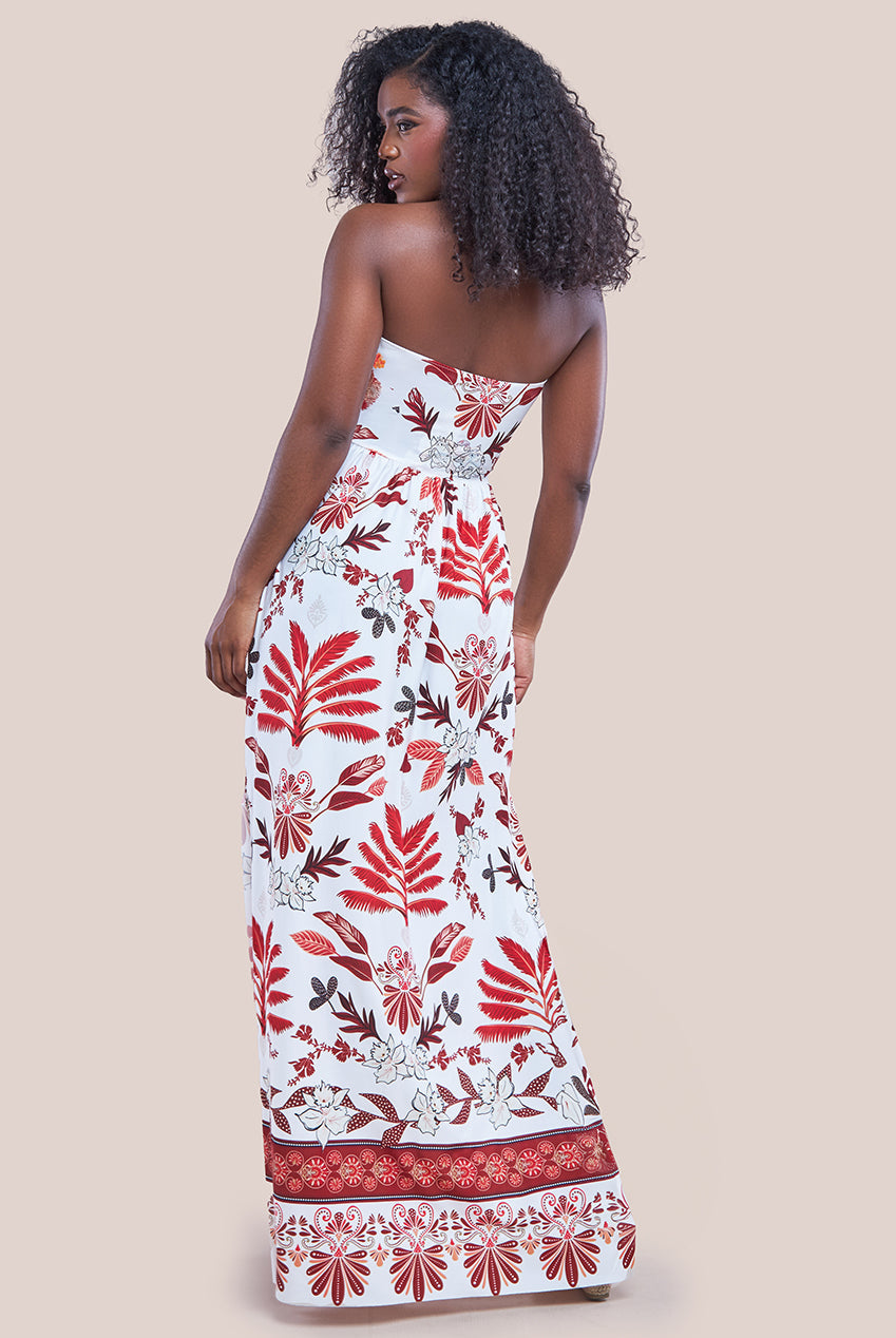 Goddiva Printed Tie Back Maxi - Cream