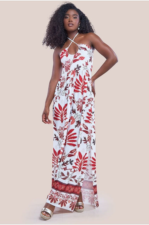 Goddiva Printed Tie Back Maxi - Cream