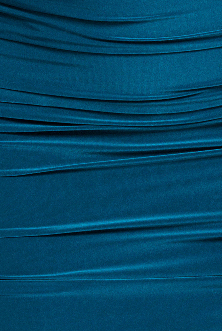 Goddiva Cut Out Ruched Midi With Drawstring - Teal Blue