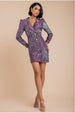 Goddiva Iridescent Foil Print Blazer Mini Dress - Silver