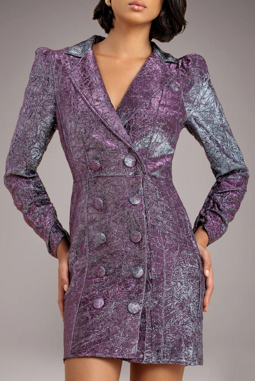 Goddiva Iridescent Foil Print Blazer Mini Dress - Silver