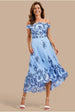 Goddiva Bardot Sequin & Lace High Low Midi - Blue