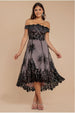 Goddiva Bardot Sequin & Lace High Low Midi - Black