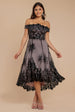 Goddiva Bardot Sequin & Lace High Low Midi - Black