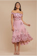 Goddiva Bardot Sequin & Lace High Low Midi - Blush