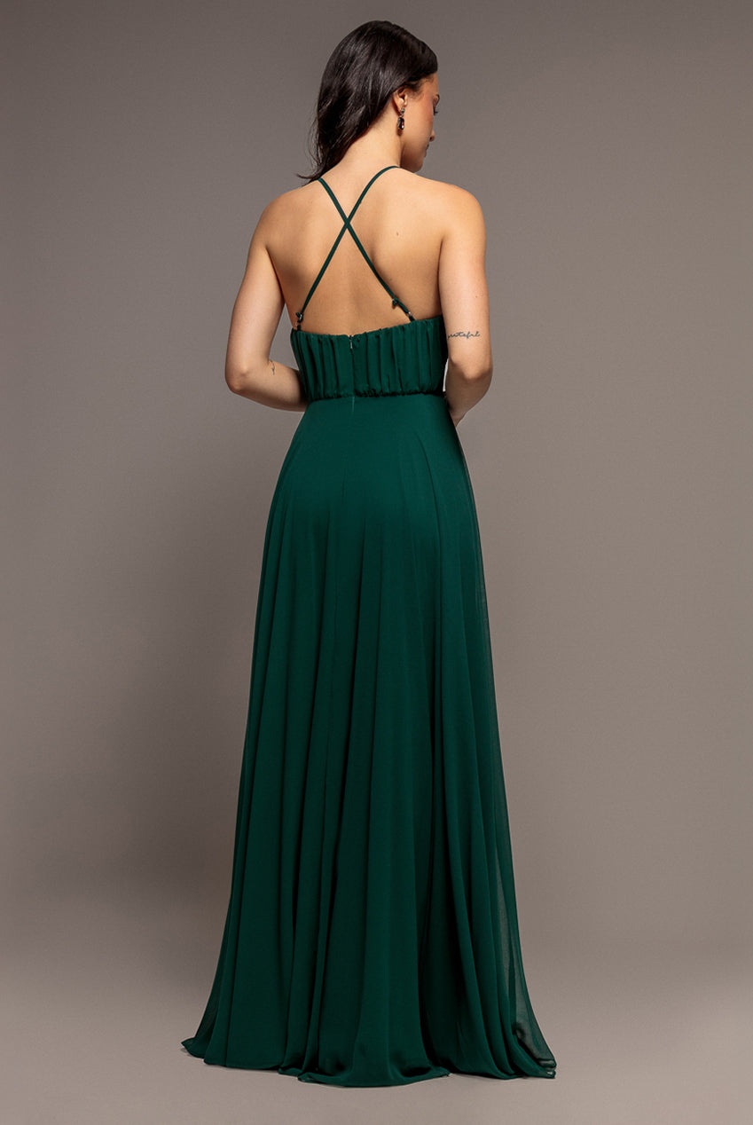 Goddiva Chiffon A Line Sleeveless Maxi Dress - Dark Green