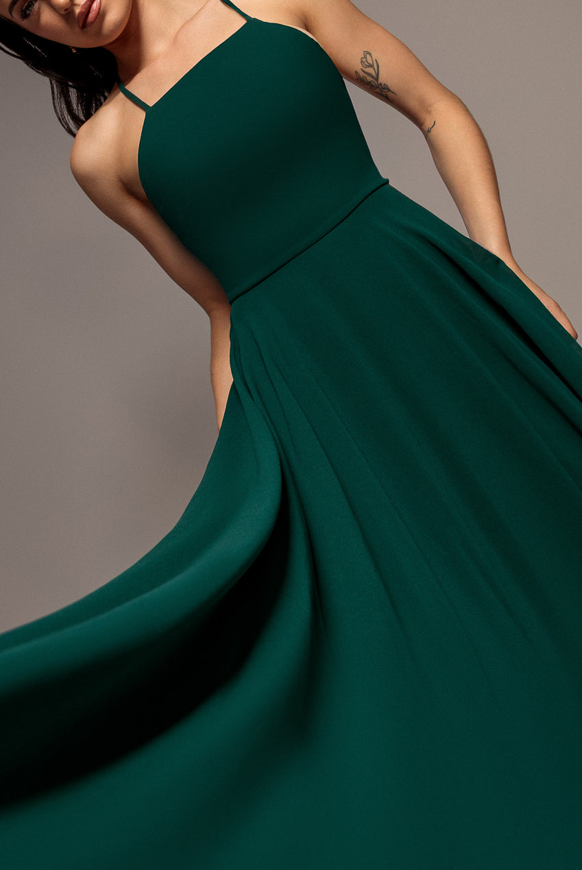 Goddiva Chiffon A Line Sleeveless Maxi Dress - Dark Green