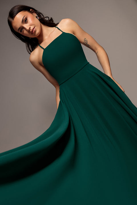 Goddiva Chiffon A Line Sleeveless Maxi Dress - Dark Green