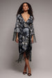 Goddiva Foil Print Wrap Midi With Tassels - Black