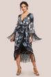 Goddiva Foil Print Wrap Midi With Tassels - Black
