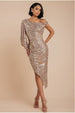 Goddiva One Shoulder Asymmetric Midi Dress - Champagne