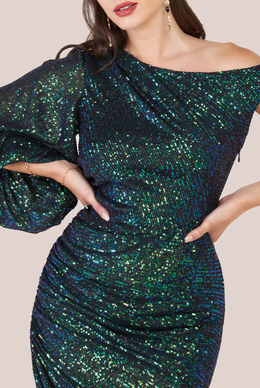 Goddiva One Shoulder Asymmetric Midi Dress - Emerald Green