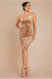 Goddiva Bandeau Sequin & Velvet Midi Dress - Champagne